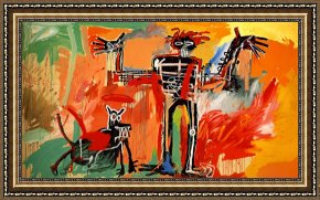 The Drummer Boy's Dream Framed Paintings - Boy And Dog in a Johnnypump by Jean-michel Basquiat