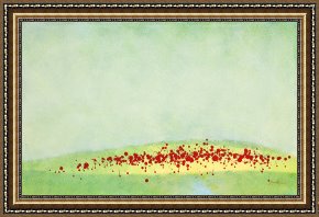 The Green Sail Framed Prints - Green Field Red Flowers by Jerome Lawrence