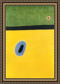 Golden Framed Prints - The Lark's Wing Encircled with Golden Blue Rejoins The Heart of The Poppy Sleeping on a Diamond by Joan Miro