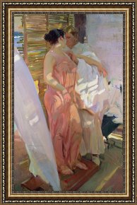 Bath Pastels Framed Paintings - After the Bath by Joaquin Sorolla y Bastida