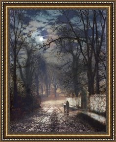 Boar Lane Framed Prints - A Moonlit Lane by John Atkinson Grimshaw