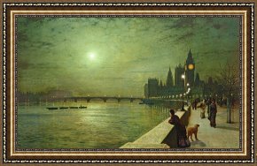 Reflections of Portofino Framed Prints - Reflections on the Thames by John Atkinson Grimshaw