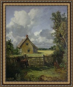 Clocktower Cottage Framed Paintings - Cottage in a Cornfield by John Constable