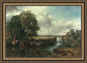Riverbank Framed Paintings - View of the Stour near Dedham by John Constable