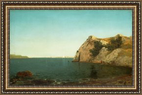 Beacon of Hope Framed Paintings - Beacon Rock Newport Harbour by John Frederick Kensett