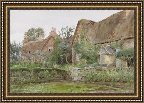 Clocktower Cottage Framed Paintings - Thatched Cottages and Cottage Gardens by John Fulleylove