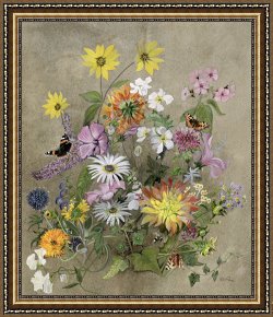 Carving The Name of Jesse Owens Into The Champions Plinth at The 1936 Summer Olympics in Berlin Framed Paintings - Summer Flowers by John Gubbins