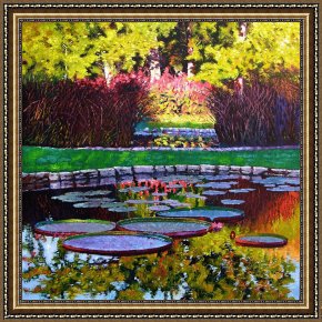 The Garden of Eden Framed Paintings - Garden Ponds - Tower Grove Park by John Lautermilch