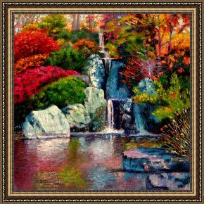 John Framed Prints - Japanese Waterfall by John Lautermilch