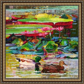 Cubist Lilies Framed Prints - Romancing Among the Lilies by John Lautermilch