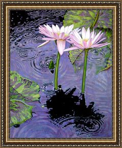 Cubist Lilies Framed Prints - Two Pink Lilies in the Rain by John Lautermilch