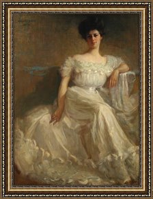 Mr And Mrs a Mosselman And Their Two Daughters Framed Paintings - Mrs. Leslie Thayer Green by John Willard Clawson