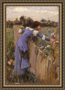 Oil Framed Prints - The Flower Picker Oil on Canvas by John William Waterhouse