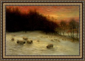 A Quiet Evening Framed Prints - Sheep in a Winter Landscape Evening by Joseph Farquharson