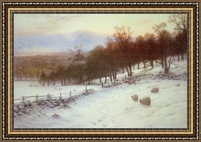 Field of Yellow Irises at Giverny Framed Paintings - Snow Covered Fields with Sheep by Joseph Farquharson