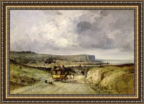 Jules Framed Prints - Arrival of a Stagecoach at Treport by Jules Achille Noel