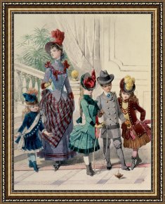 Jules Framed Prints - Mother and children in indoor costume by Jules David