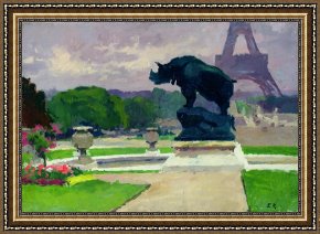 Jules Framed Prints - The Trocadero Gardens and the Rhinoceros by Jules Ernest Renoux
