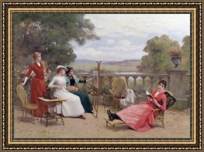 Jules Framed Prints - Painting on the Terrace by Jules Frederic Ballavoine