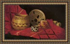 Jules Framed Prints - Indian Baskets on a Blanket by Jules Tavernier