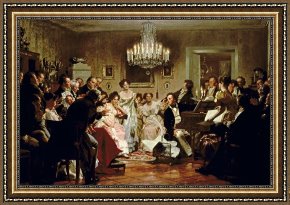 A Quiet Evening Framed Prints - A Schubert Evening in a Vienna Salon by Julius Schmid