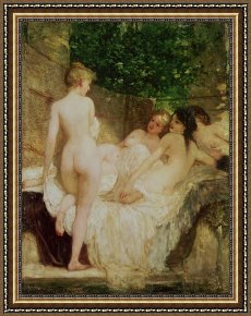 Bath Pastels Framed Paintings - After the Bath by Karoly Lotz