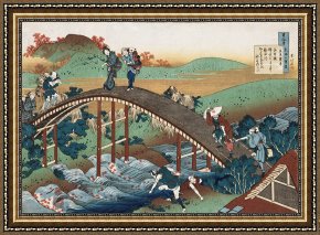 Leaves Framed Paintings - Autumn Leaves On The Tsutaya River by Katsushika Hokusai