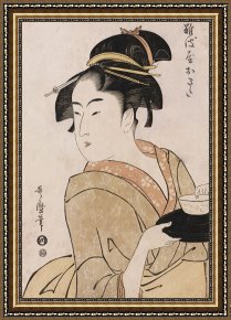 Bust Framed Prints - A Bust Portrait Of The Waitress Okita Of The Naniwaya Teahouse by Kitagawa Utamaro