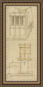 Architecture Framed Prints - Architecture With Indoor Fountain From Atlantic Codex by Leonardo da Vinci