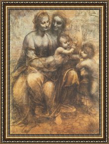 Holy Family with The Infant Saint John The Baptist And Saint Francis Framed Paintings - The Virgin And Child With Saint Anne And The Infant Saint John The Baptist by Leonardo da Vinci