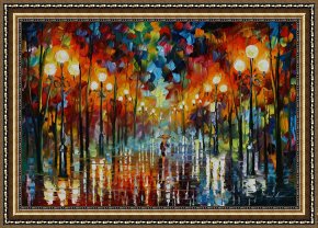 Leonid Afremov Framed Paintings - A Date With The Rain by Leonid Afremov