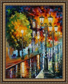 Leonid Afremov Framed Paintings - After A Night Rain by Leonid Afremov