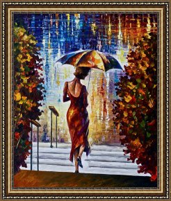 Leonid Afremov Framed Paintings - At The Steps by Leonid Afremov
