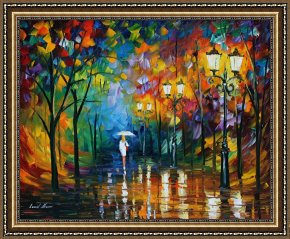 Leonid Afremov Framed Paintings - Late Stroll by Leonid Afremov