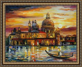 Golden Framed Prints - The Golden Skies Of Venice by Leonid Afremov