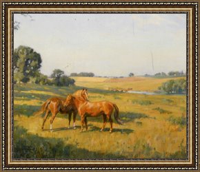 Newburyport Meadows Framed Prints - Mare And Foal in a Meadow by Lionel Edwards