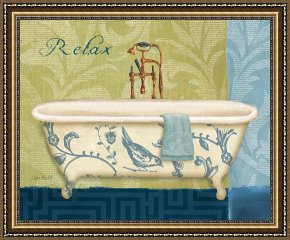 Bath Pastels Framed Paintings - Blue Botanical Bath II by Lisa Audit