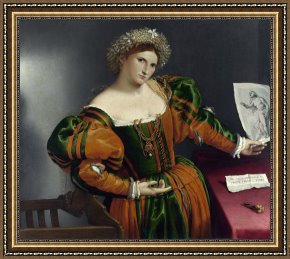 Lorenzo Framed Prints - Portrait of a Woman Inspired by Lucretia by Lorenzo Lotto