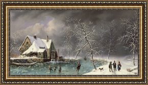 Scene Framed Prints - Winter Scene by Louis Claude Mallebranche