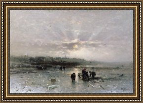 Cold Framed Paintings - Ice Fishing by Ludwig Munthe