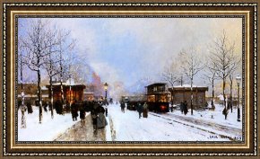Cold Framed Paintings - Paris in Winter by Luigi Loir