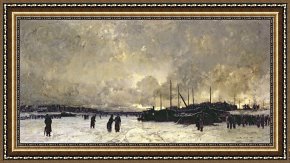 Seine Framed Paintings - The Seine in December by Luigi Loir
