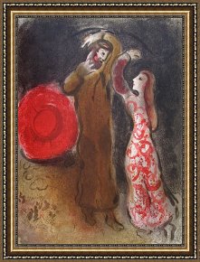 Tower of Babel Bible Illustration Framed Paintings - Bible Rencontre De Ruth Et De Booz by Marc Chagall