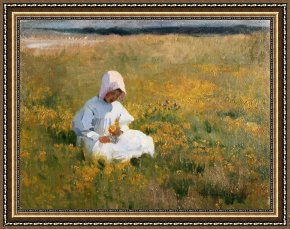 Field of Yellow Irises at Giverny Framed Paintings - In a Field of Buttercups by Marianne Stokes