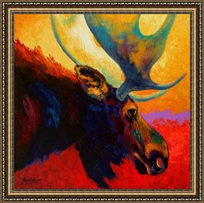 Cherokee Roses on a Purple Cloth Framed Paintings - Alaskan Spirit - Moose by Marion Rose
