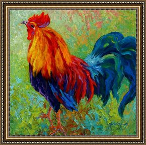 Cherokee Roses on a Purple Cloth Framed Paintings - Band Of Gold - Rooster by Marion Rose