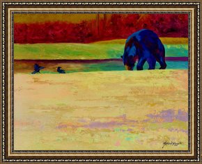City by The Bay Framed Paintings - Foraging At Neets Bay - Black Bear by Marion Rose