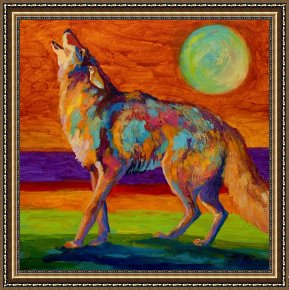 Cherokee Roses on a Purple Cloth Framed Paintings - Moon Talk - Coyote by Marion Rose