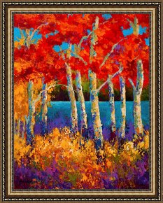 Red Elisabeth Riverbank Berlin Framed Paintings - Red Birches by Marion Rose