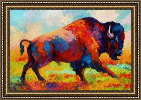 Rose Bed And Geese Framed Prints - Running Free - Bison by Marion Rose